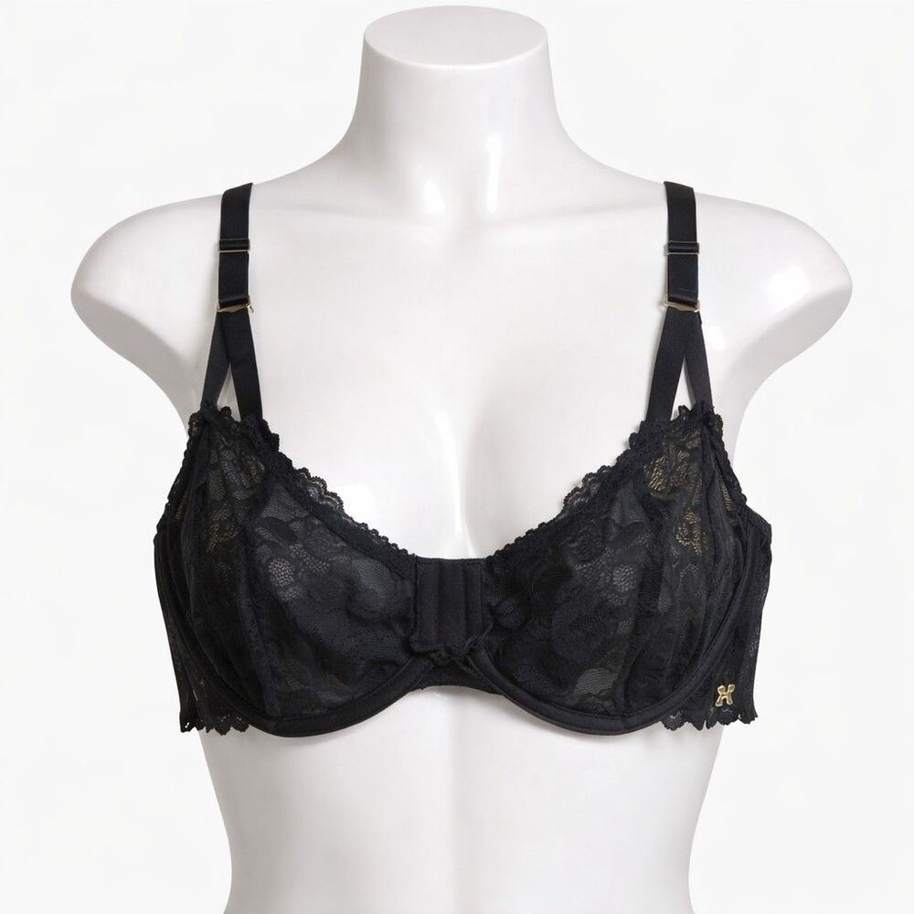Savage X Fenty 40C Lace Bra Womens Black Floral Unlined Underwire Lingerie Sexy